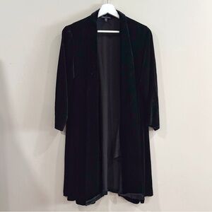 Eileen Fisher Open Front Duster Cardigan Women XS Black Pockets Minimalist
